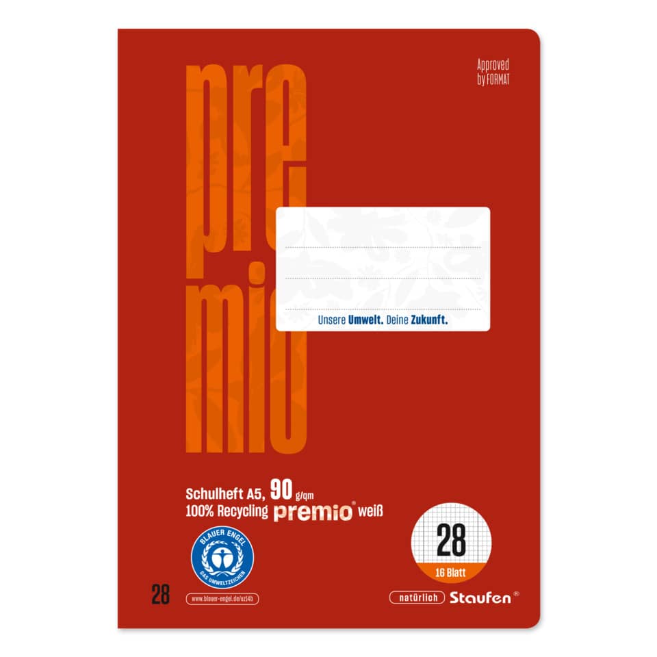 Heft LIN28 - A5, 16 Blatt, 90 g/qm, kariert mit Randlinien