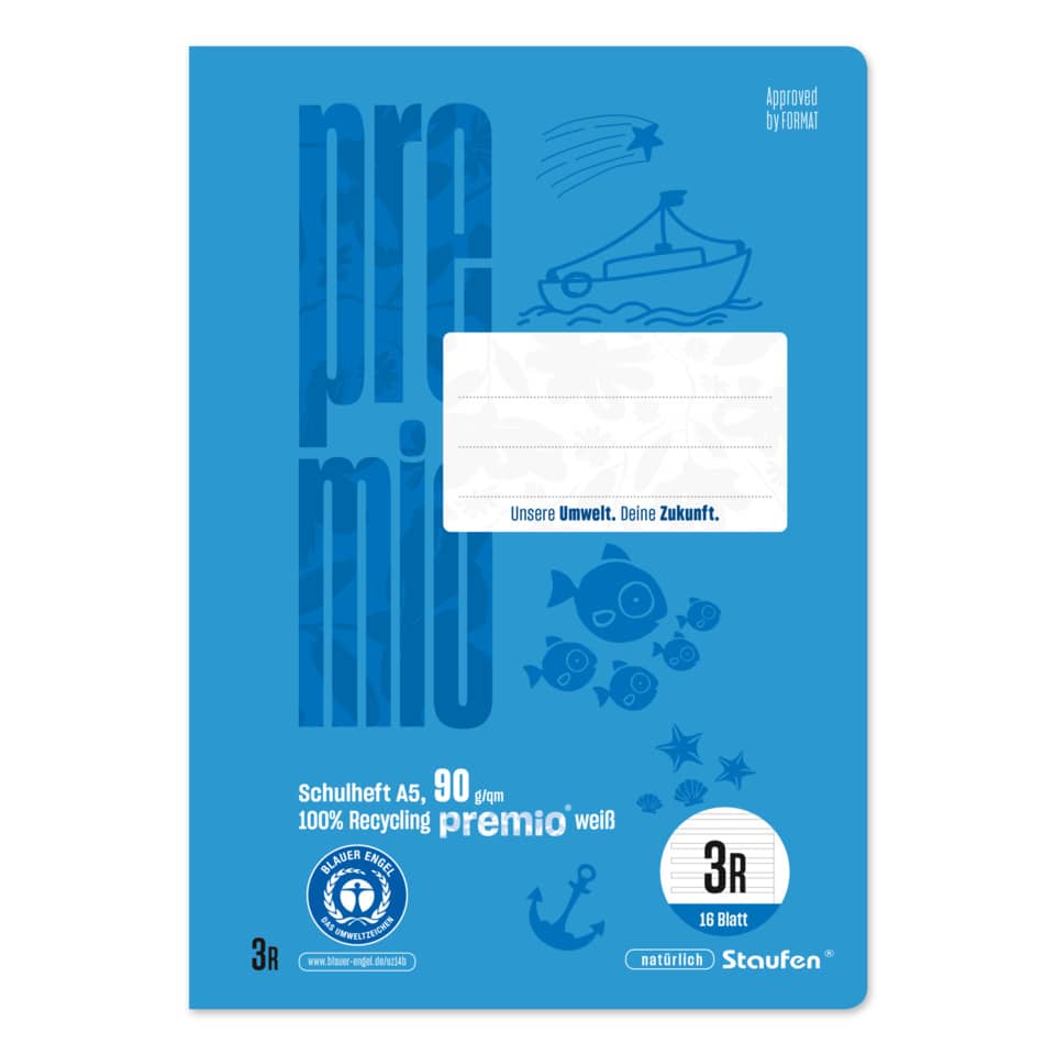 Heft Lin3R - A5, 16 Blatt, liniert, hellblau