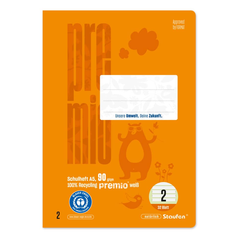 Heft LIN2 - A5, 32 Blatt, 4mm liniert, orange