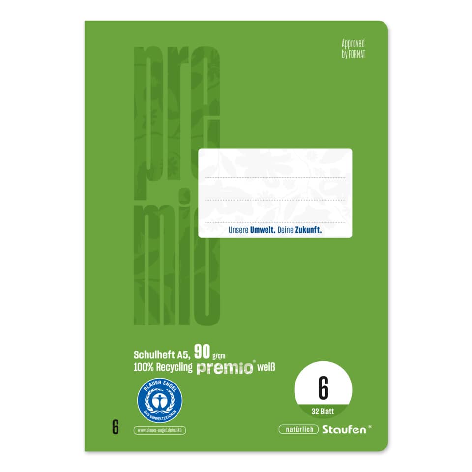 Heft LIN6 - A5, 32 Blatt, blanco, grün