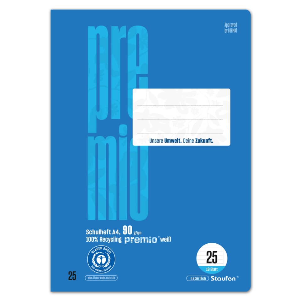 Heft LIN25 - A4, 16 Blatt, 90 g/qm, liniert mit Rand