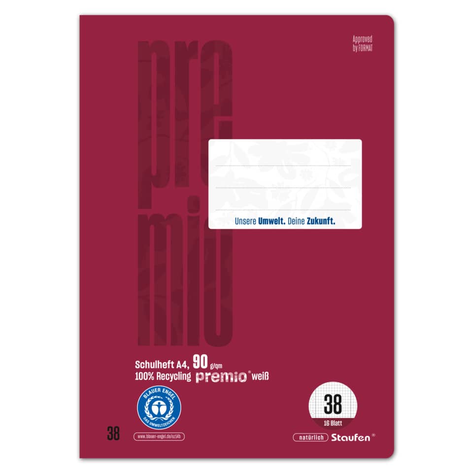 Heft - LIN38, A4, 16 Blatt, 80 g/qm, 5 mm kariert mit Randlinien, gelocht, perforiert