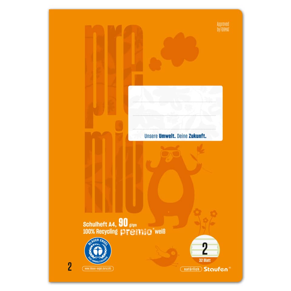 Heft LIN2 - A4, 32 Blatt, 4mm liniert, orange