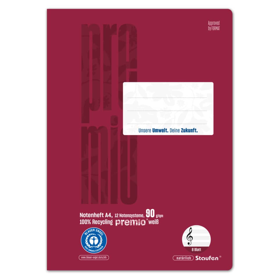 Notenheft - A4, 8 Blatt, 90 g/qm, 12 Notensysteme