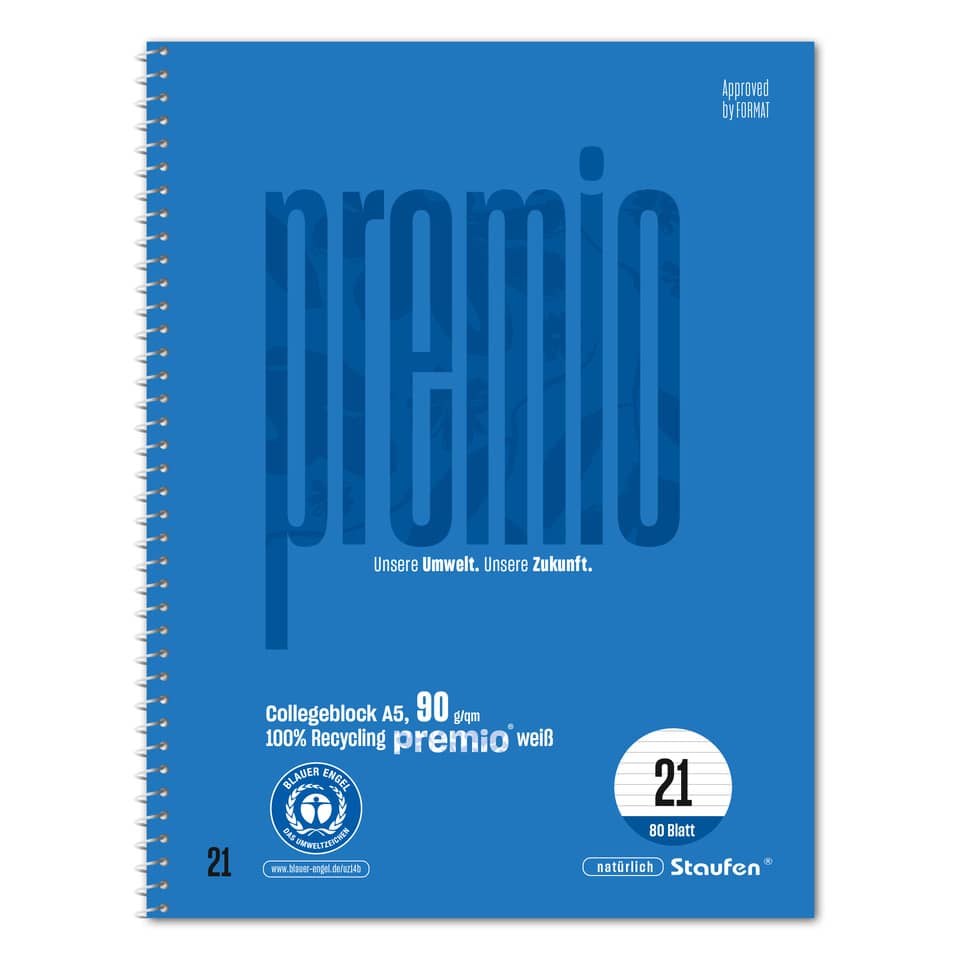 Collegeblock LIN 21 - A5, 80 Blatt, 9 mm liniert, 90 g/qm, blau