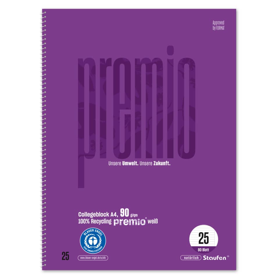 Collegeblock LIN 25 - A4, 80 Blatt, liniert mit Rand, 90 g/qm, violett
