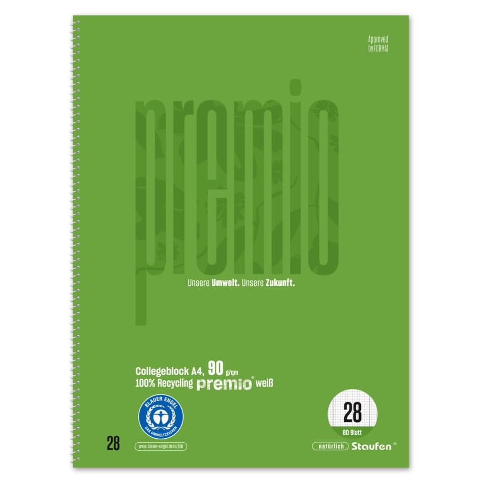 Collegeblock LIN28 - A4, 80 Blatt, 90 g/qm, kariert mit Rand