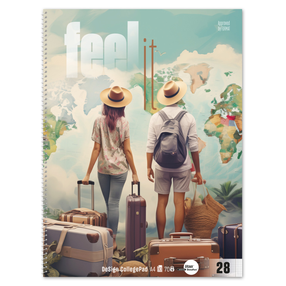 Collegeblock Feel it, A4, 70g/m², 80 Blatt, Lin.28, kariert, weiß