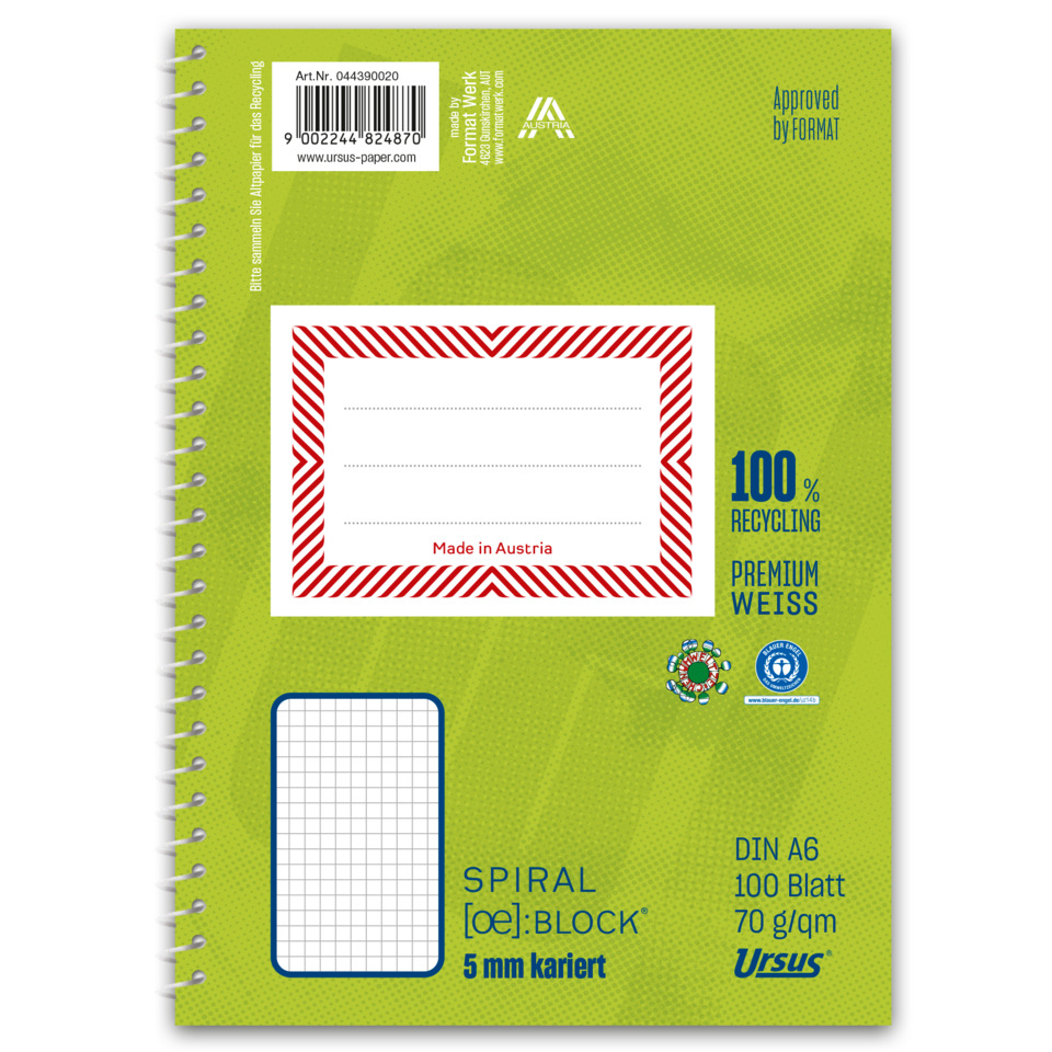 Ringbuchblock - A6, 100 Blatt, 70 g/qm, kariert