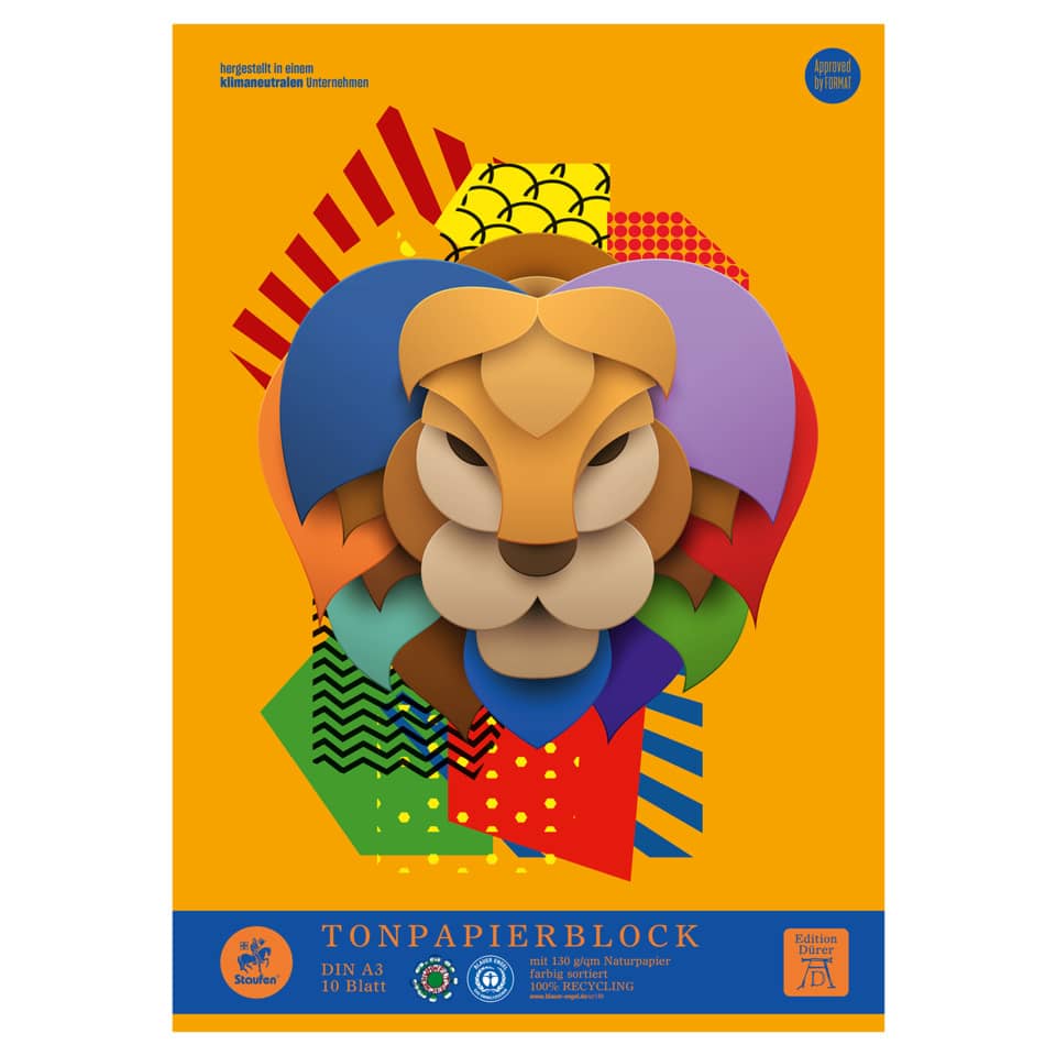 Tonpapierblock geleimt - A3, 10 Blatt, 130g/qm, sortiert