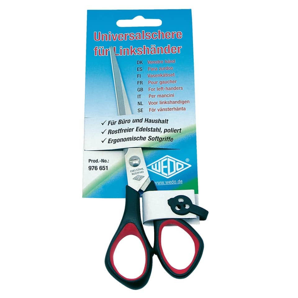 Schere Edelstahl - Linkshänder, 6,5 Zoll, 16,0 cm, schwarz/roter Softgriff