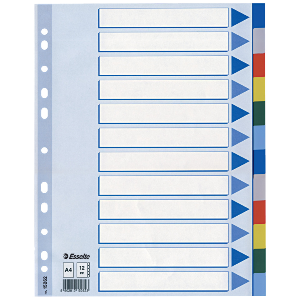Register - blanko, A4, PP, 12-teilig + Deckblatt, farbig