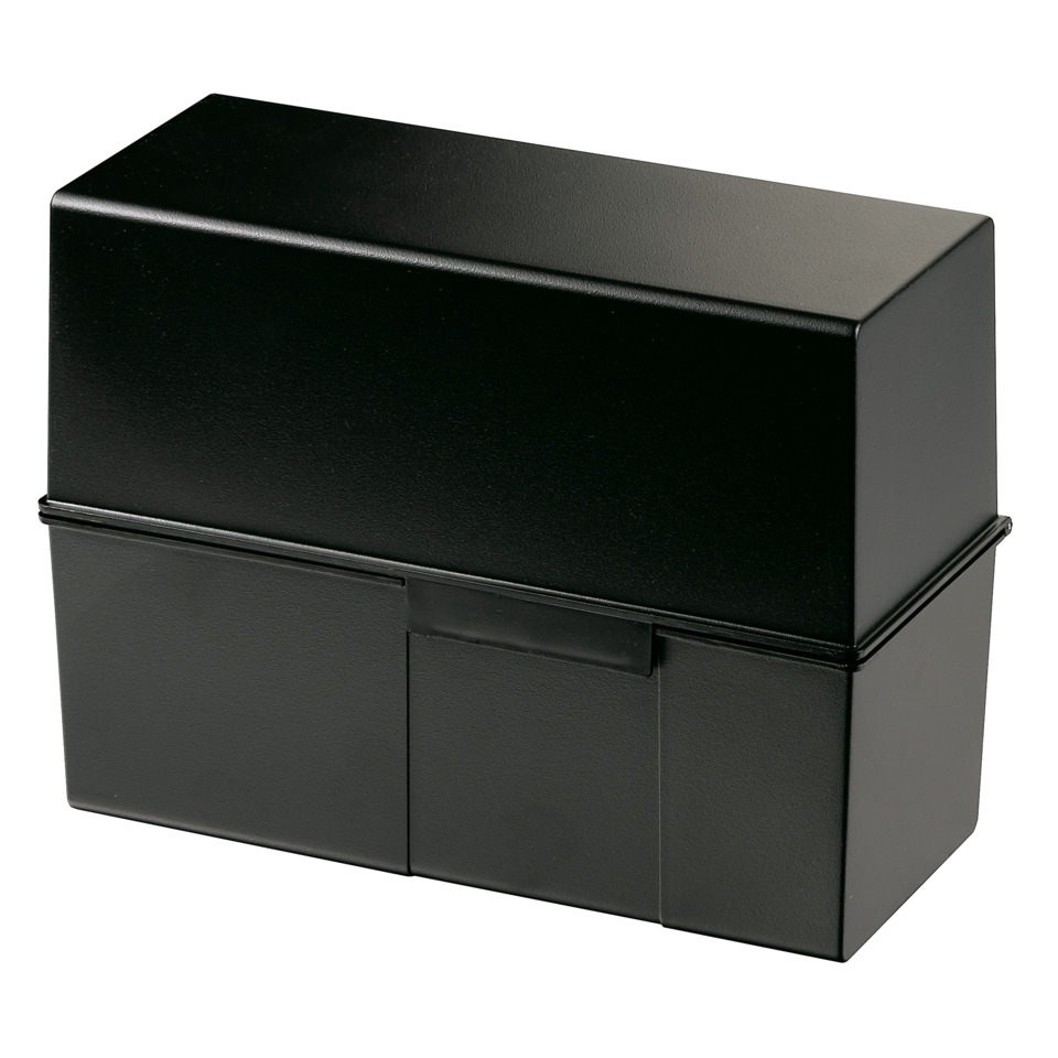 Karteibox DIN A5 quer, max 500 Karten mit Stahlscharnier, schwarz