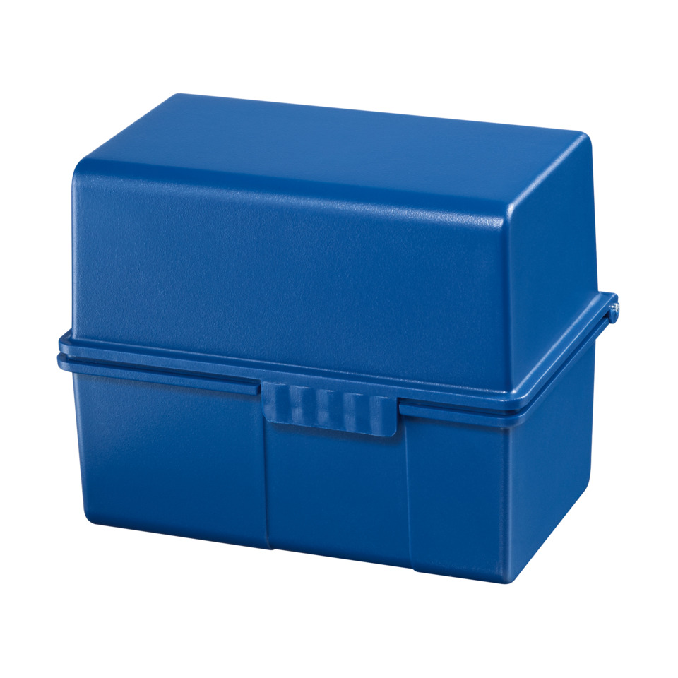 Karteibox DIN A8 quer - für 200 Karten mit Stahlscharnier, blau