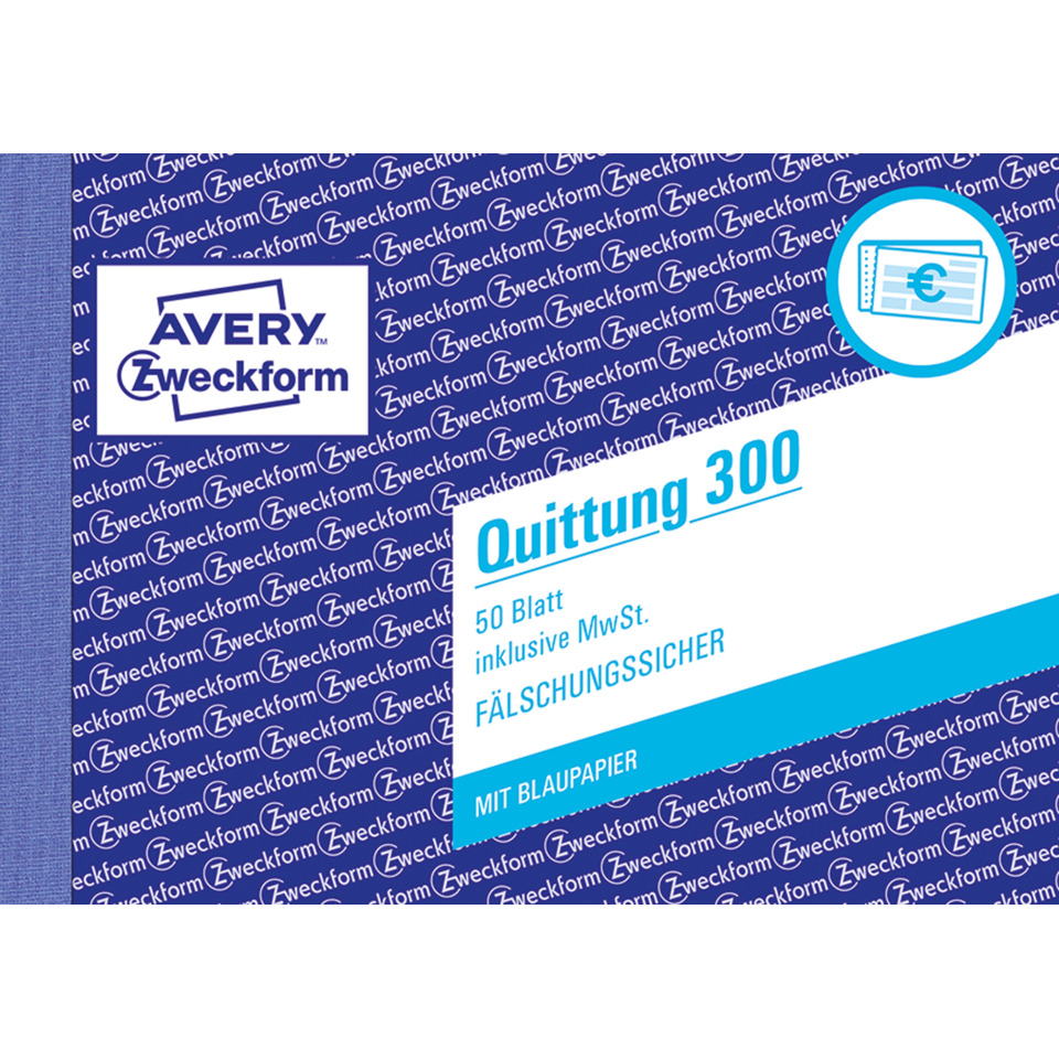 300 Quittung inkl. MwSt. - A6 quer, MP, BL, fälschungssicher, 50 Blatt