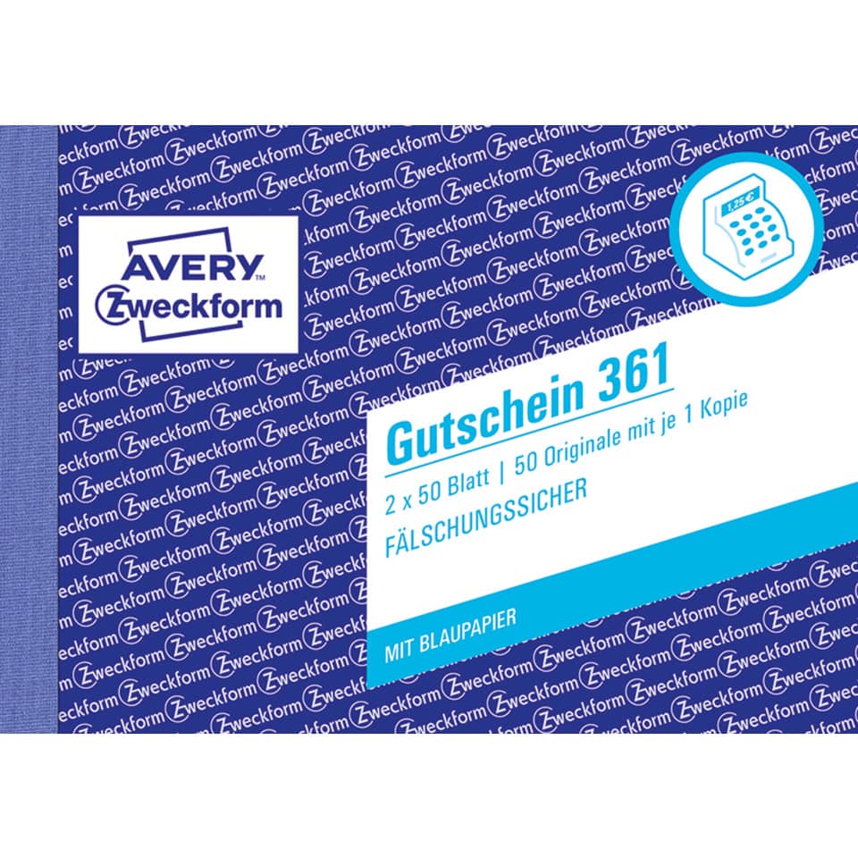 361 Gutschein, DIN A6 quer, fälschungssicher, 2 x 50 Blatt, weiß, gelb