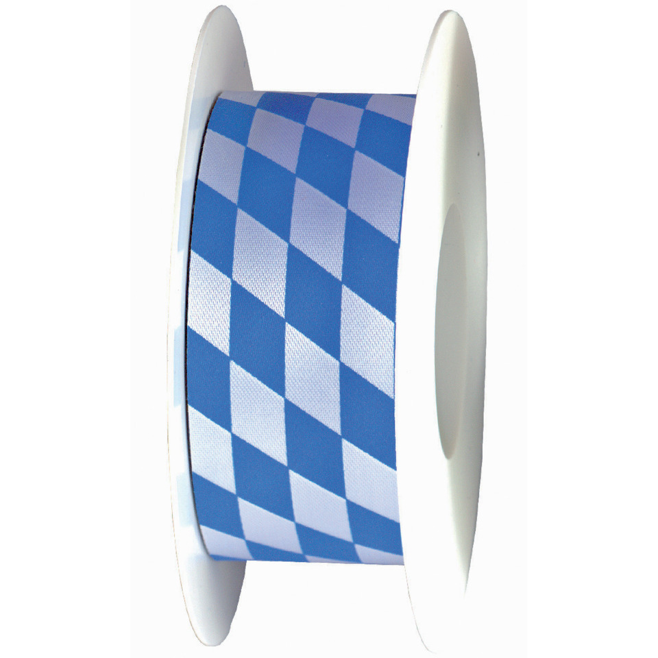 Zier Acetatband - 40 mm x 25 m, Raute, weiß/blau