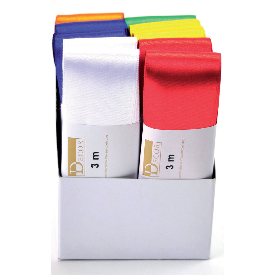 Doppelsatinband - 40 mm x 3 m, farbig sortiert