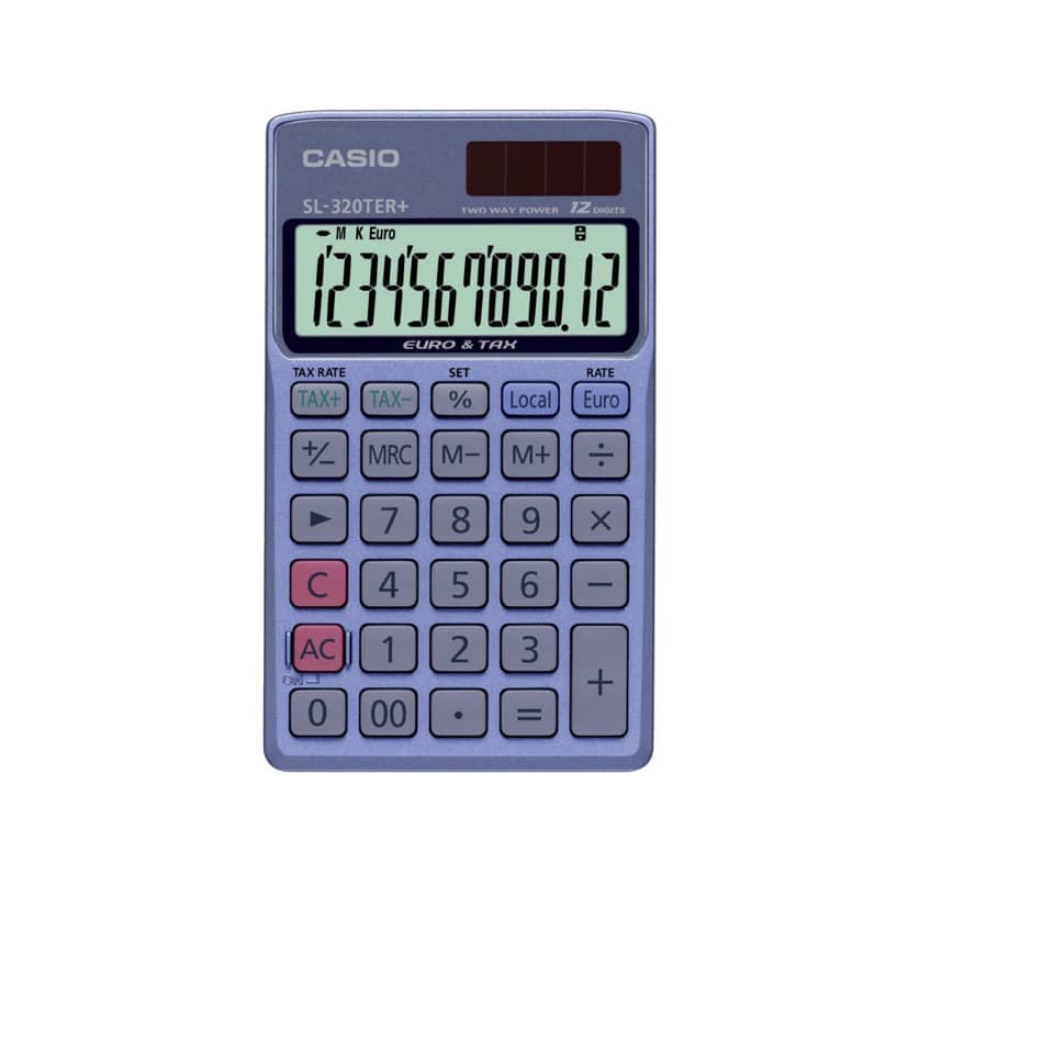 Taschenrechner SL-320TER+, Solar-/Batteriebetrieb, 70 x 8 x 118,5 mm, blau/grau