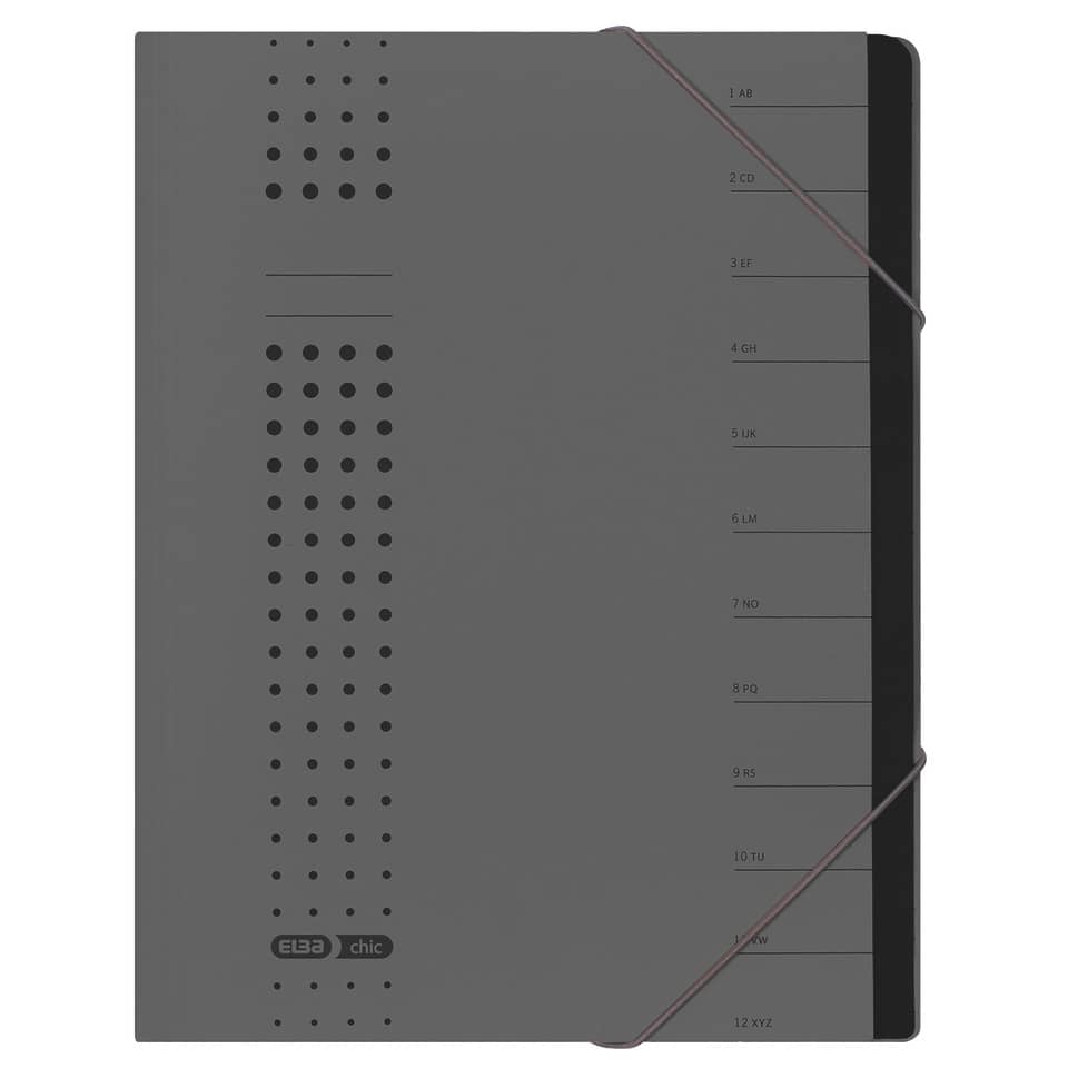 Ordnungsmappe chic - 12 Fächer, A4, Karton (RC), 450 g/qm, anthrazit