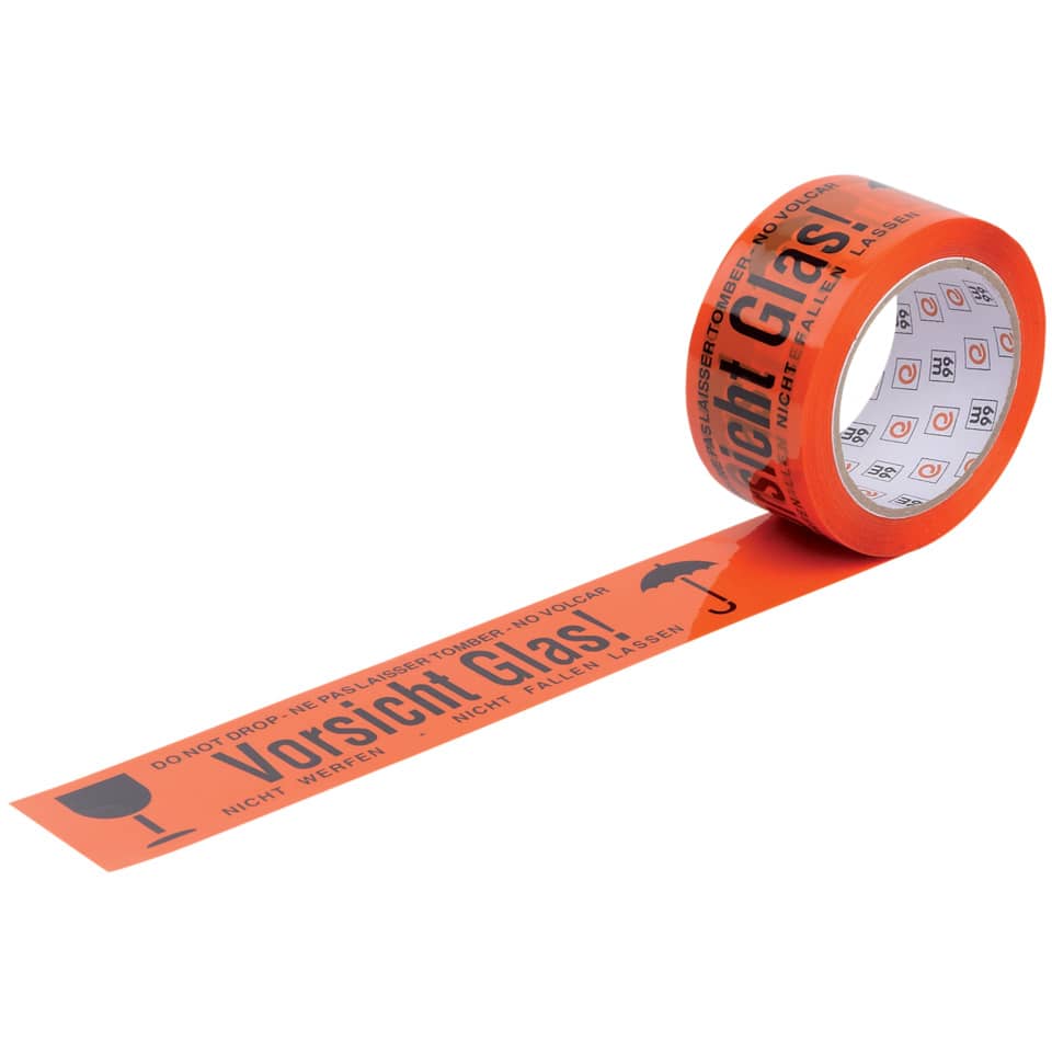 Warnband "Vorsicht Glas" - orange/schwarz, 50mm x 66m