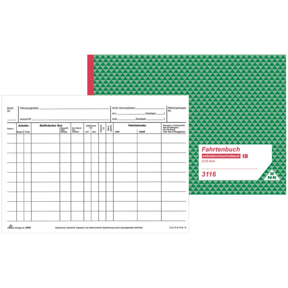Fahrtenbuch für Lkw - SD, 2 x 25 Blatt, DIN A5 quer