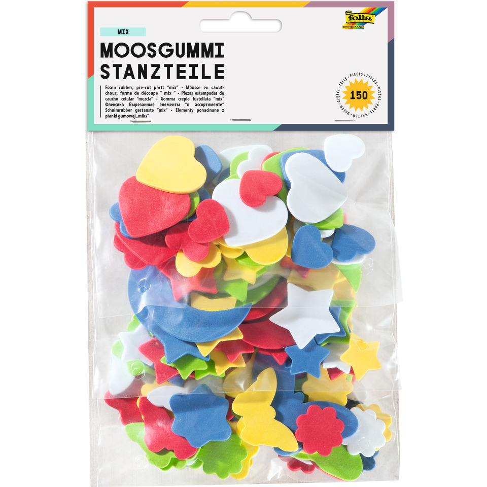 Moosgummi Stanzteile "Herzen, Mond & Sterne, Blumen & Schmetterlinge" - 150 Stück, sortiert