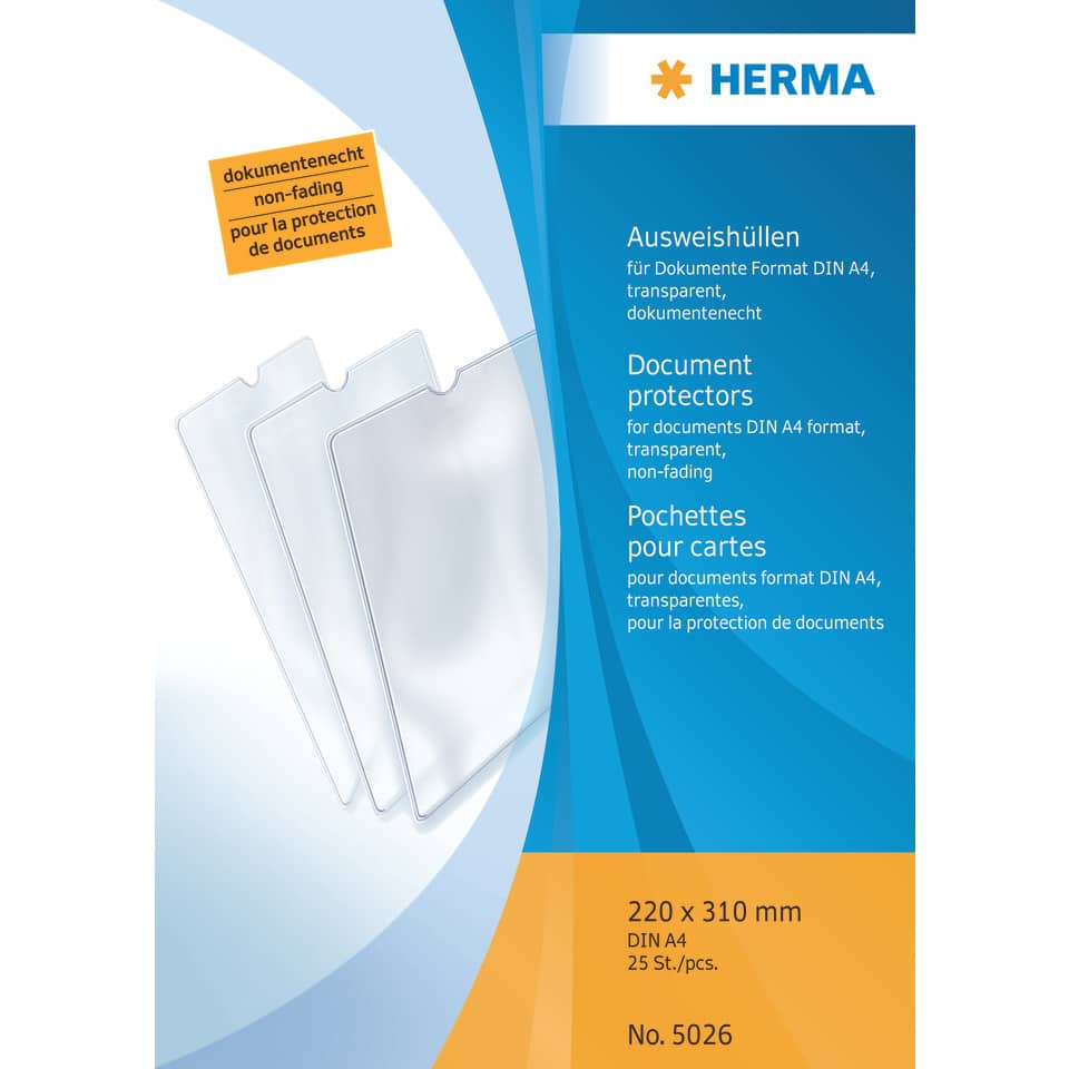 5026 Ausweishüllen - 220x310 mm für Format DIN A4, geprägt, dokumentenecht