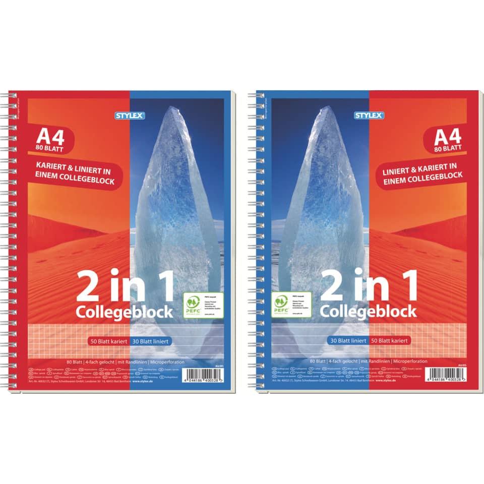 Collegeblock Duo - A4, 80 Blatt, kariert+ liniert