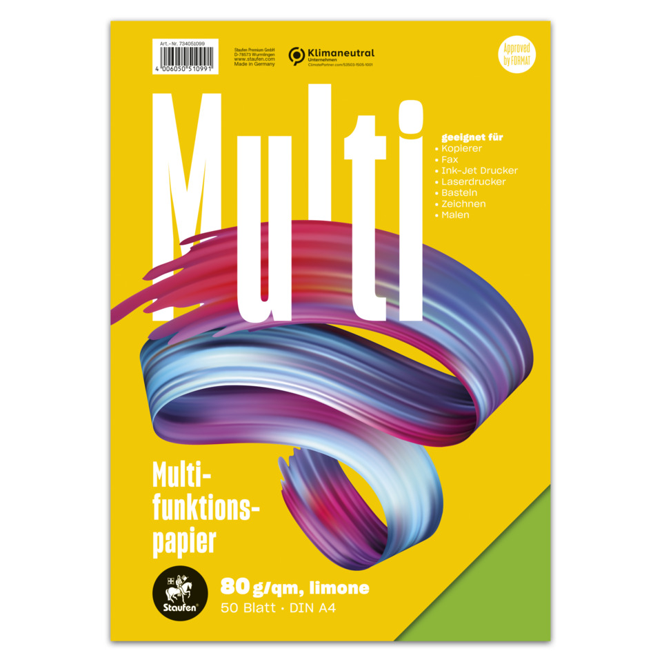 Multifunktionspapier 7X PLUS - A4, 80 g/qm, limone, 50 Blatt
