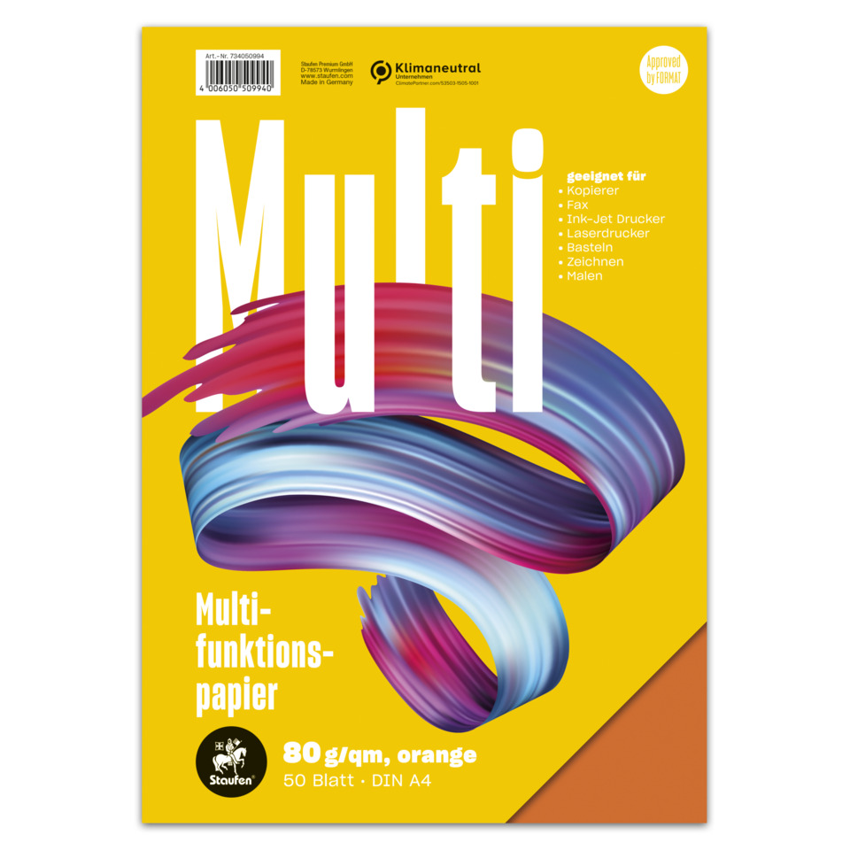 Multifunktionspapier 7X PLUS - A4, 80 g/qm, orange, 50 Blatt