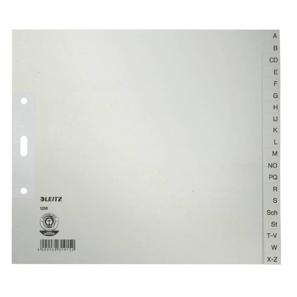 1200 Register - A - Z, Papier, A4 Überbreite, 21 cm hoch, 20 Blatt, grau