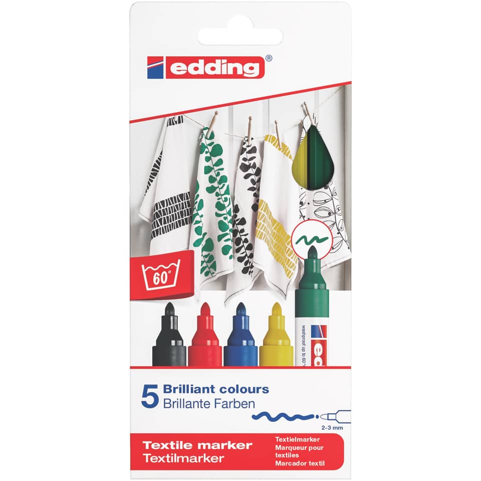 4500 Textilmarker creative - Rundspitze, 2-3 mm, 5er Set basic colours