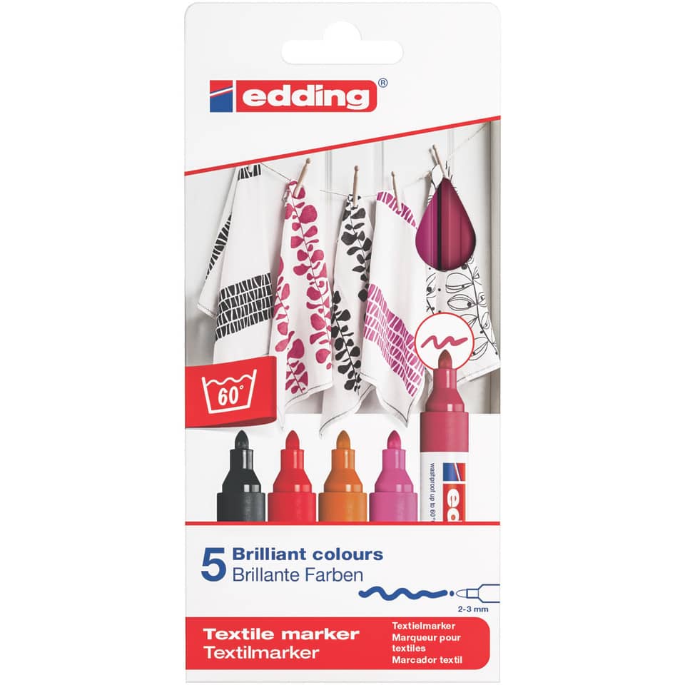 4500 Textilmarker creative - Rundspitze, 2-3 mm, 5er Set warm colours