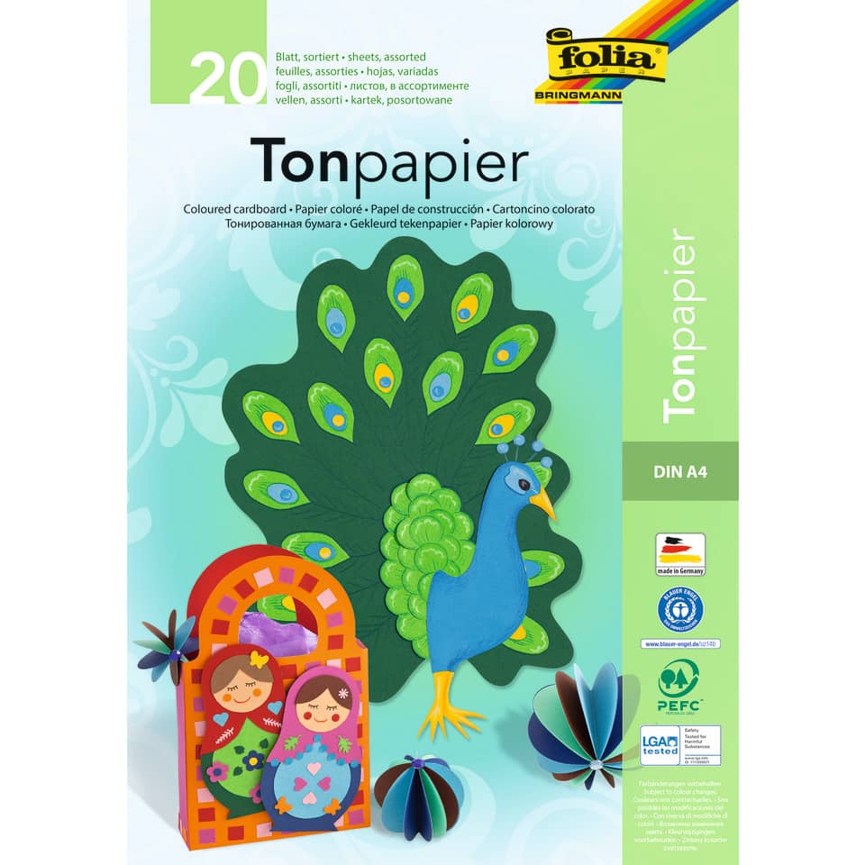 Tonpapierblock - A4, 10 Farben sortiert, 20 Blatt