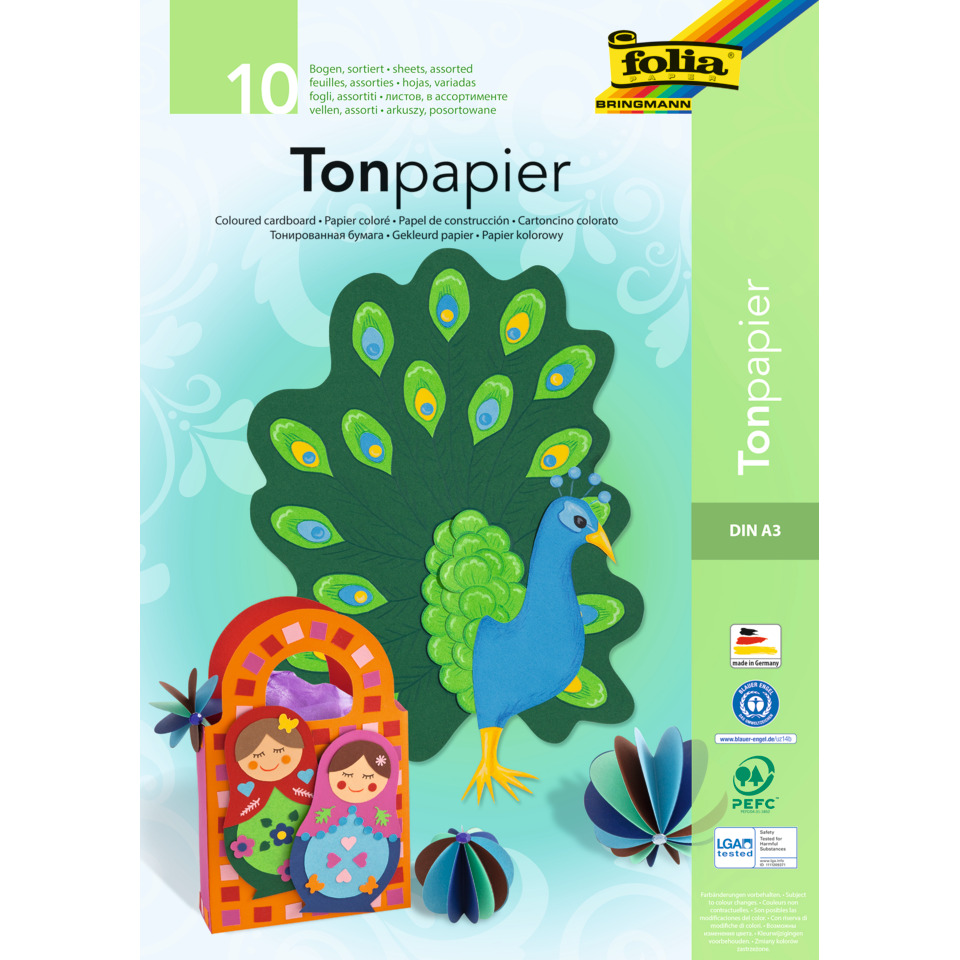 Tonpapierblock - A3, 10 Farben sortiert, 10 Blatt