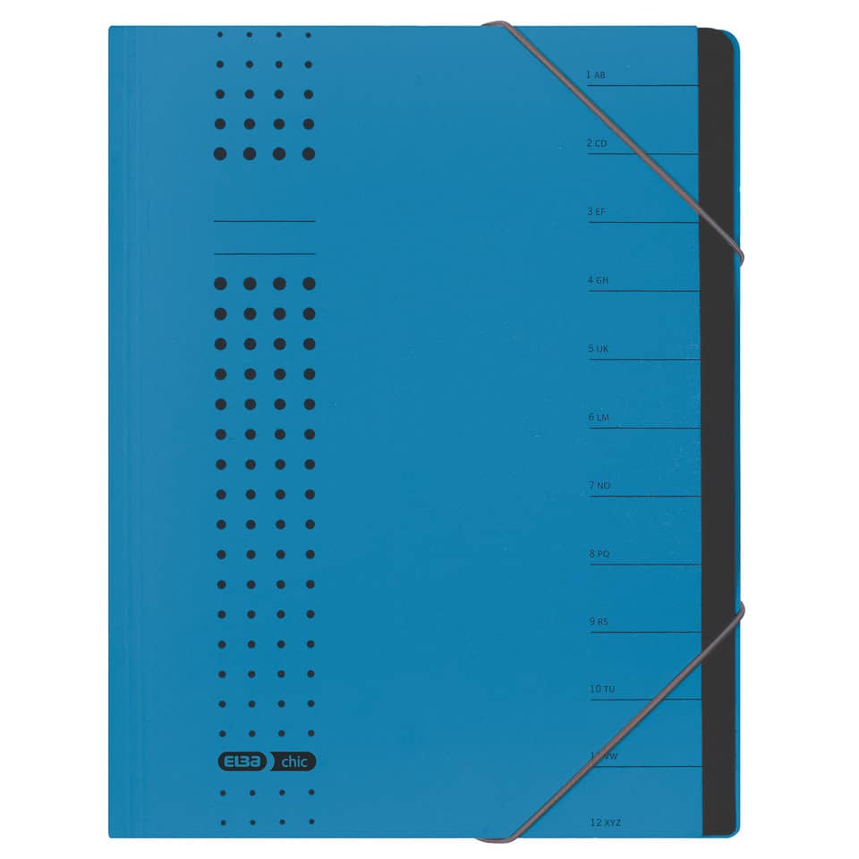 Ordnungsmappe chic - 12 Fächer, A4, Karton (RC), 450 g/qm, blau