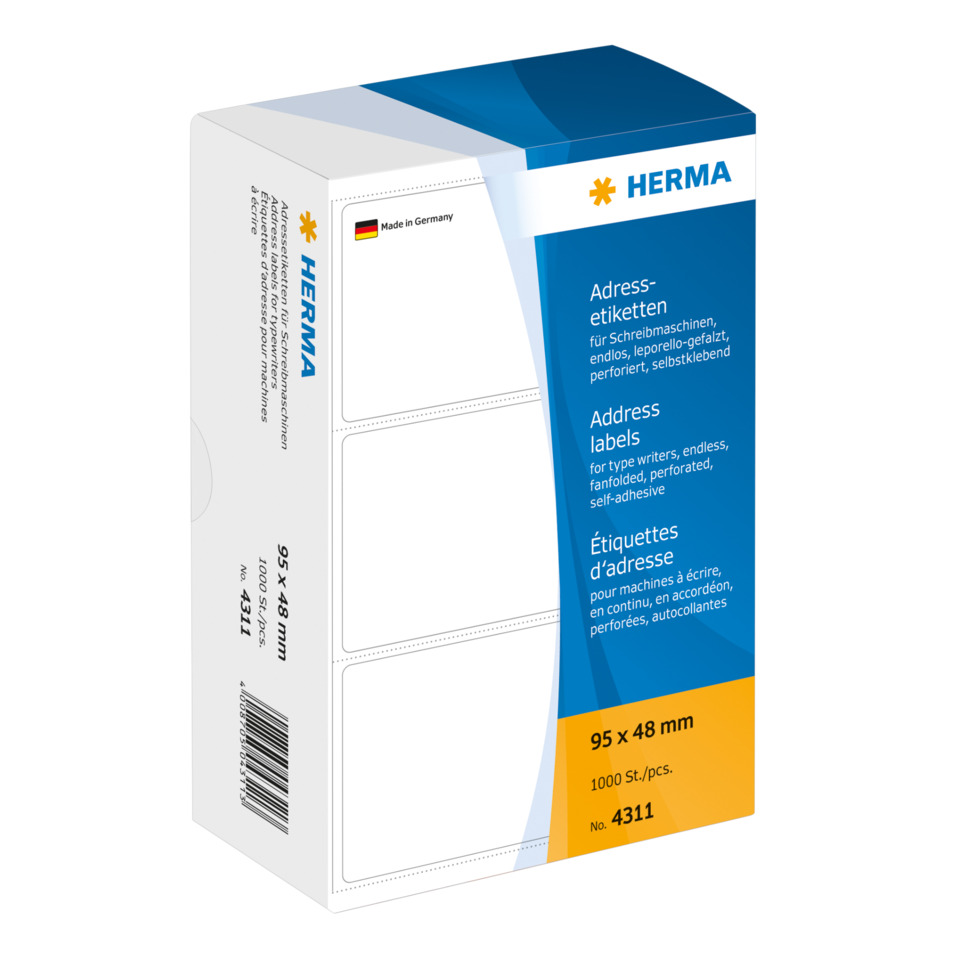 4311 Adress-Etiketten - 95 x 48 mm, selbstklebend, 1000 Stück