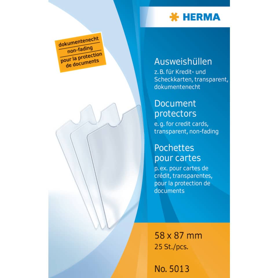 5013 Ausweishüllen - 58x87 mm für Kredit-/Scheckkarten, geprägt, dokumentenecht