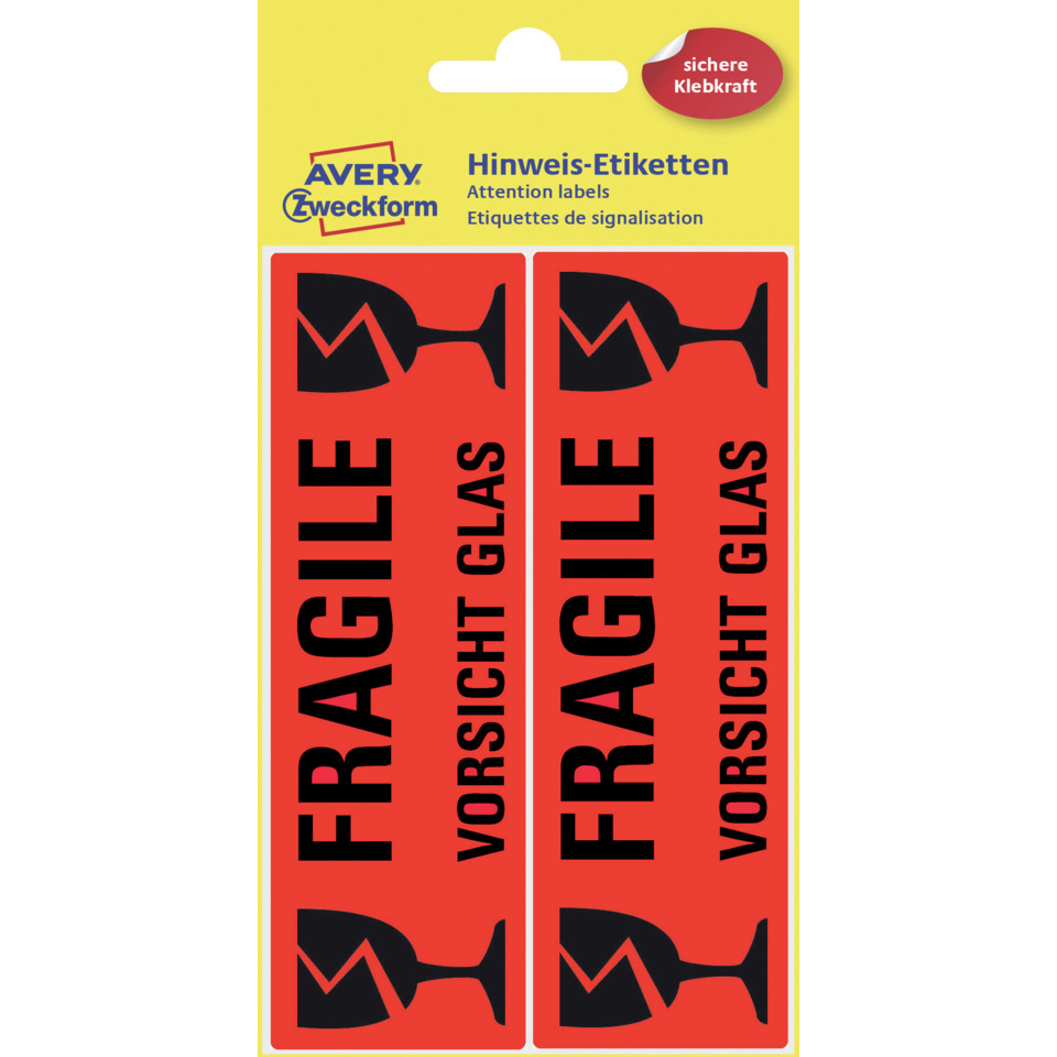 3050 Warnhinweise, 119 x 38 mm, vorgedruckt, 5 Blatt/10 Etiketten, leuchtrot