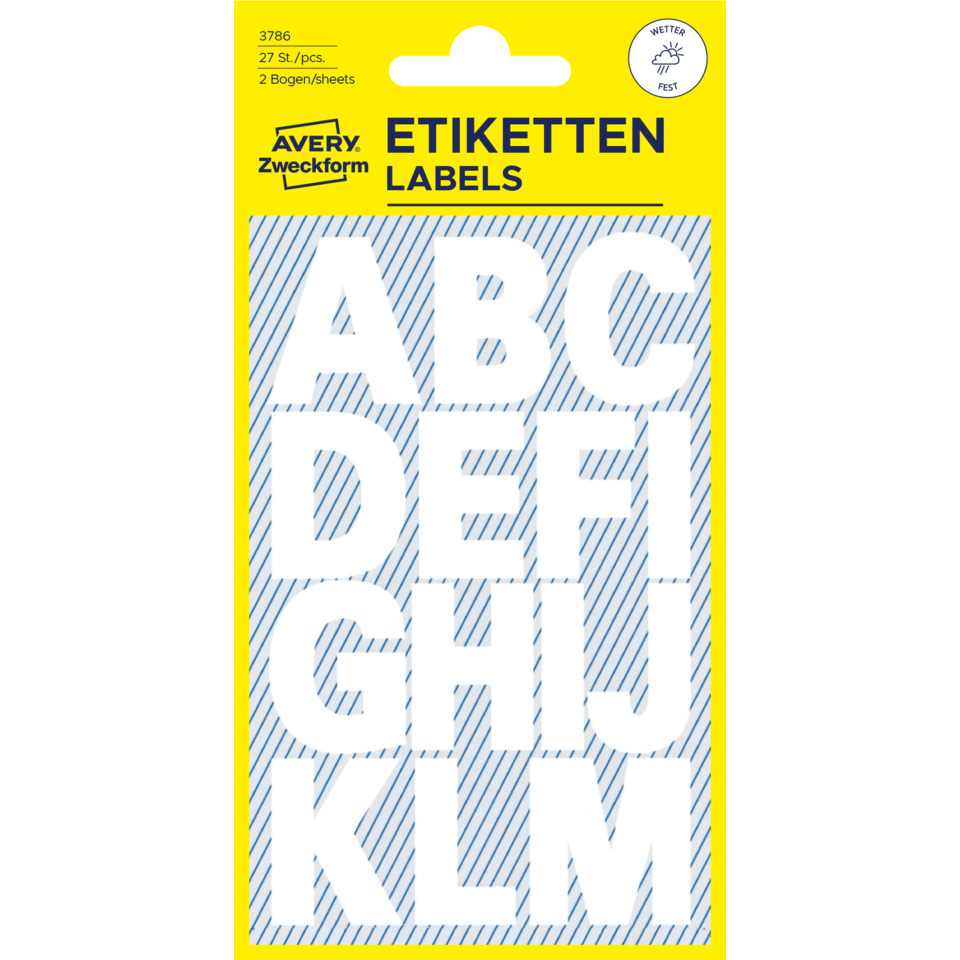 3786 Buchstaben-Etiketten - A-Z, 25 mm, weiß, selbstklebend, wetterfest, 28 Etiketten