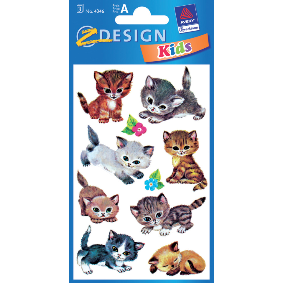 Z-Design 4346, Kinder Sticker, Katzen, 3 Bogen/30 Sticker