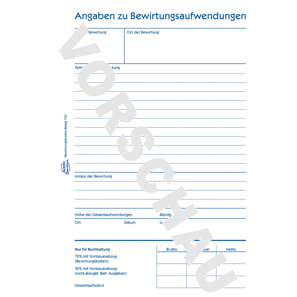 745 Bewirtungskostenbeleg, DIN A5, mikroperforiert, 50 Blatt, gelb