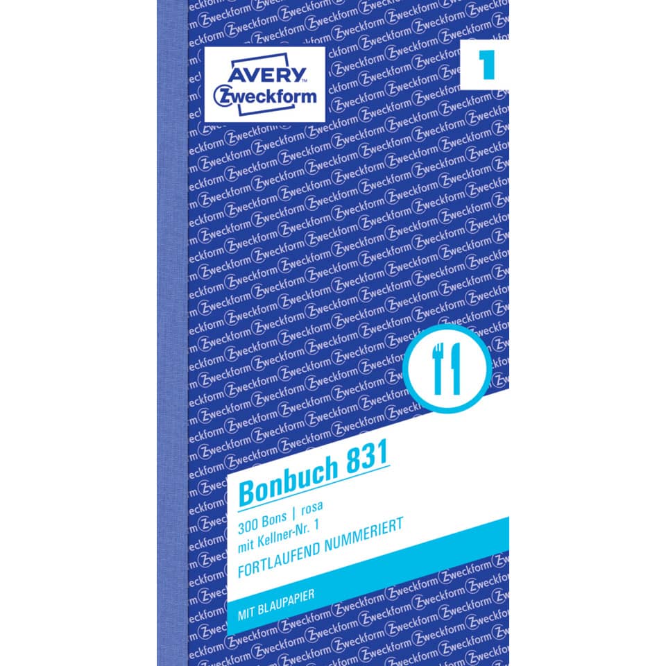 831 Bonbuch, Kompaktblock, mit Kellner-Nr., 2 x 50 Blatt, rosa