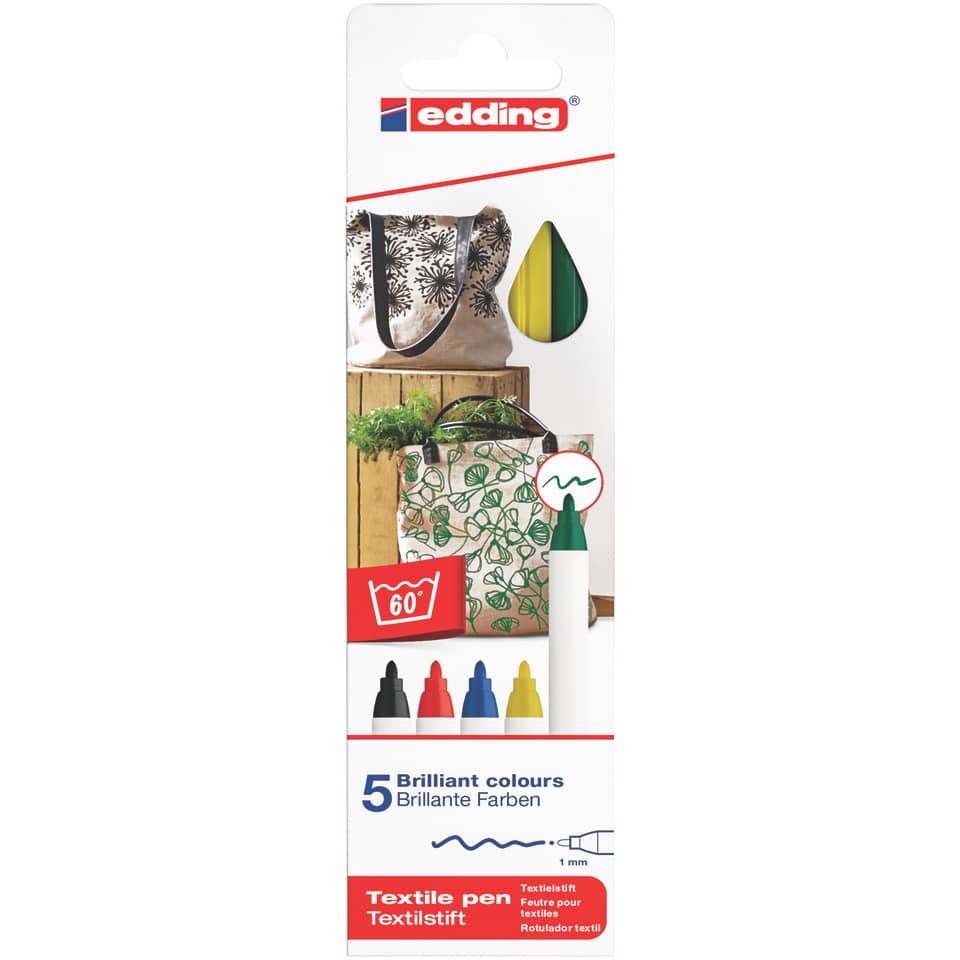 4600 Textilpen - Rundspitze, 1 mm, 5er Set basic colours