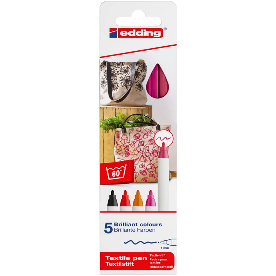 4600 Textilpen - Rundspitze, 1 mm, 5er Set warm colours