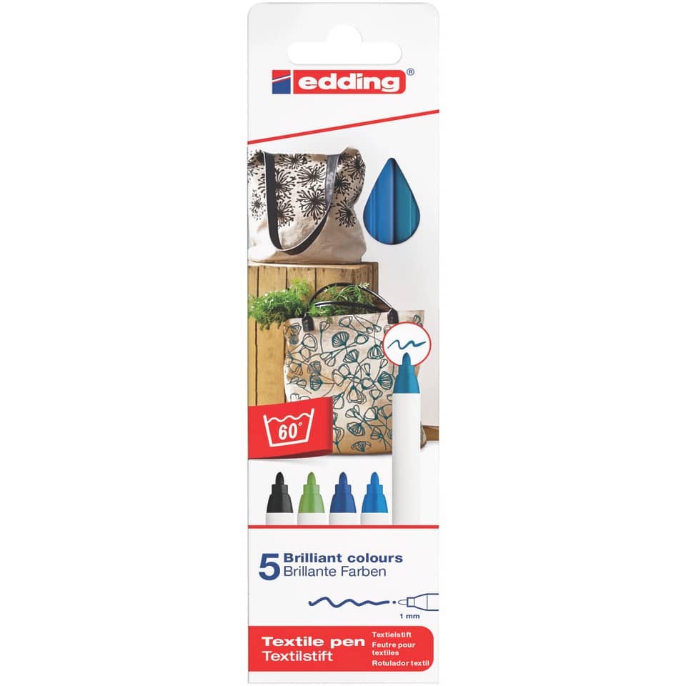4600 Textilpen - Rundspitze, 1 mm, 5er Set cool colours