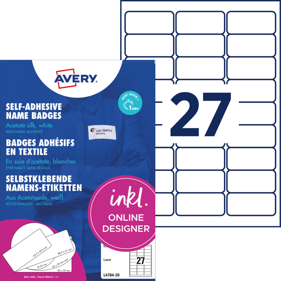 L4784-20 Namensetiketten, 63,5 x 29,6 mm, 20 Blatt/540 Etiketten, weiß