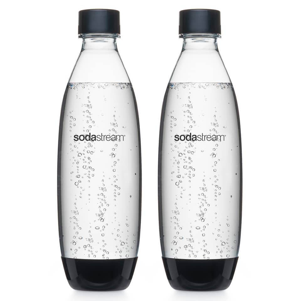 Trinkflasche Kunststoff 1 Liter - transparent/schwarz, 2er-Pack