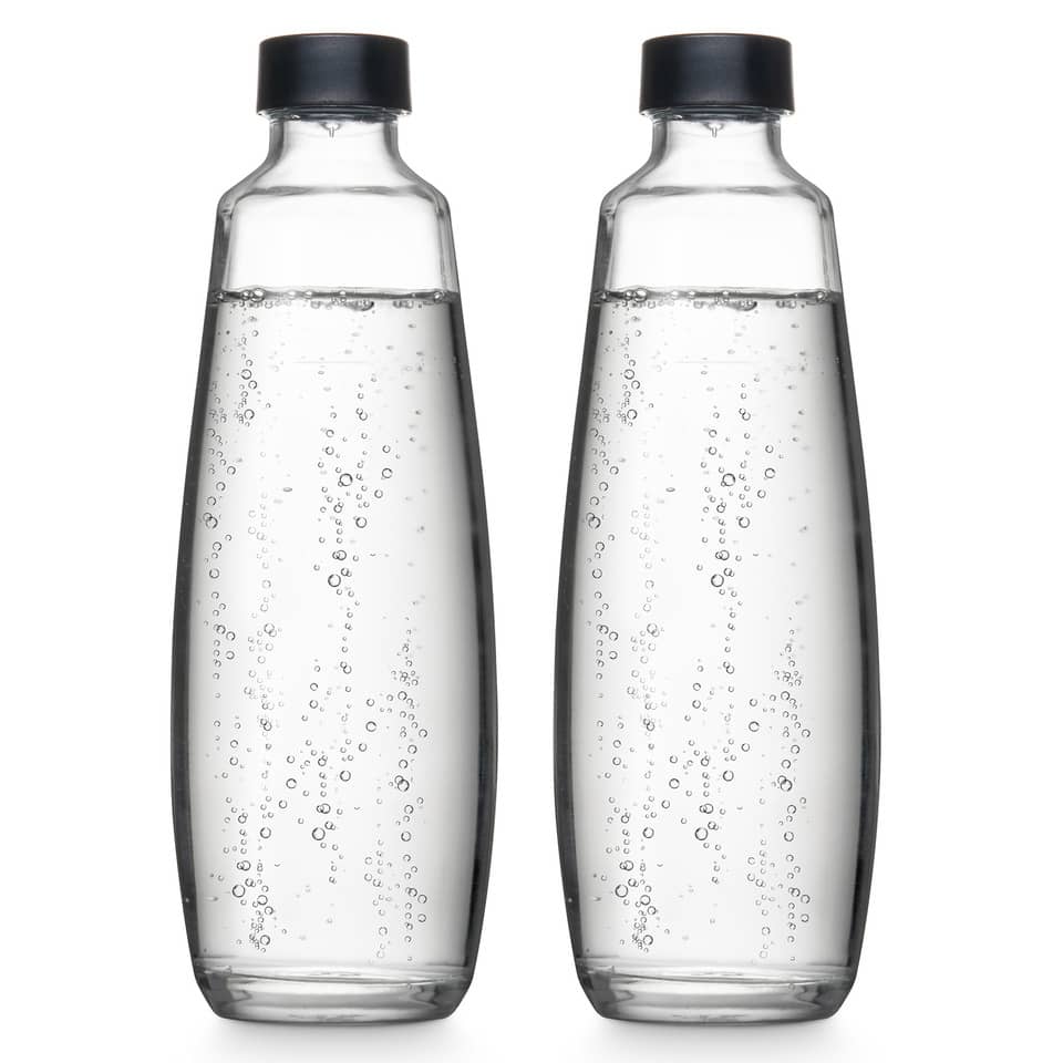 Trinkflasche Glas 1 Liter - transparent/schwarz, 2er-Pack